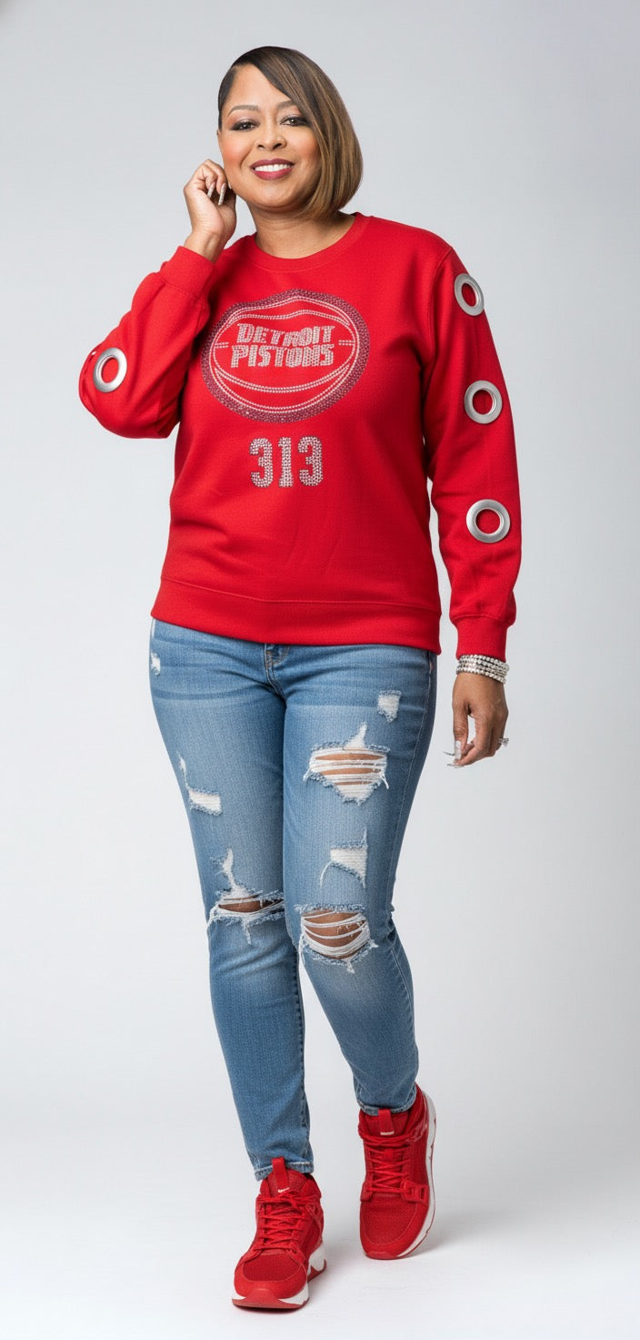 Pistons Holey Crewneck Clear Stones