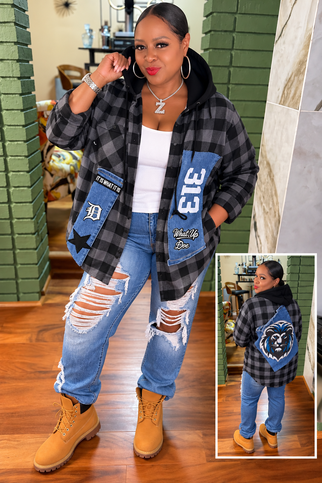 Flannel Lions Hoodie Shirt