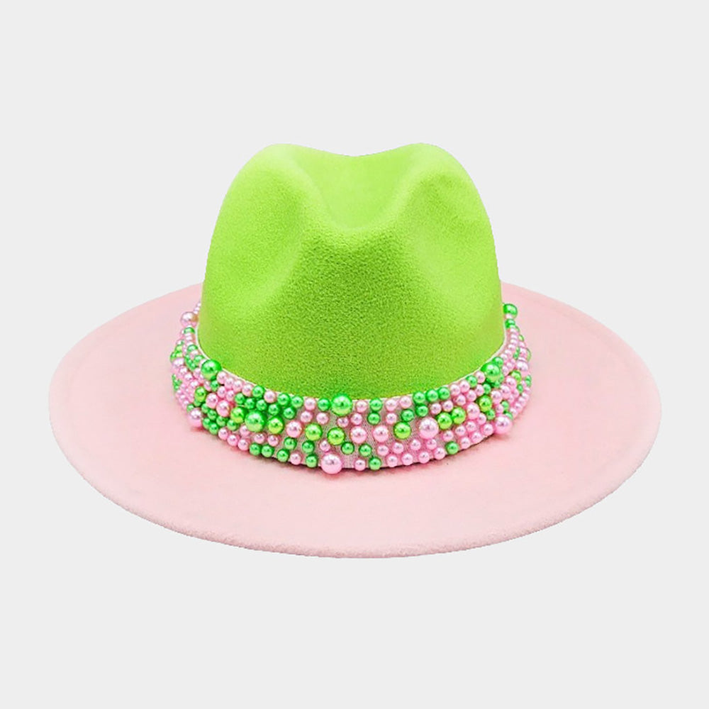 Pink & Green Pearl Fedora