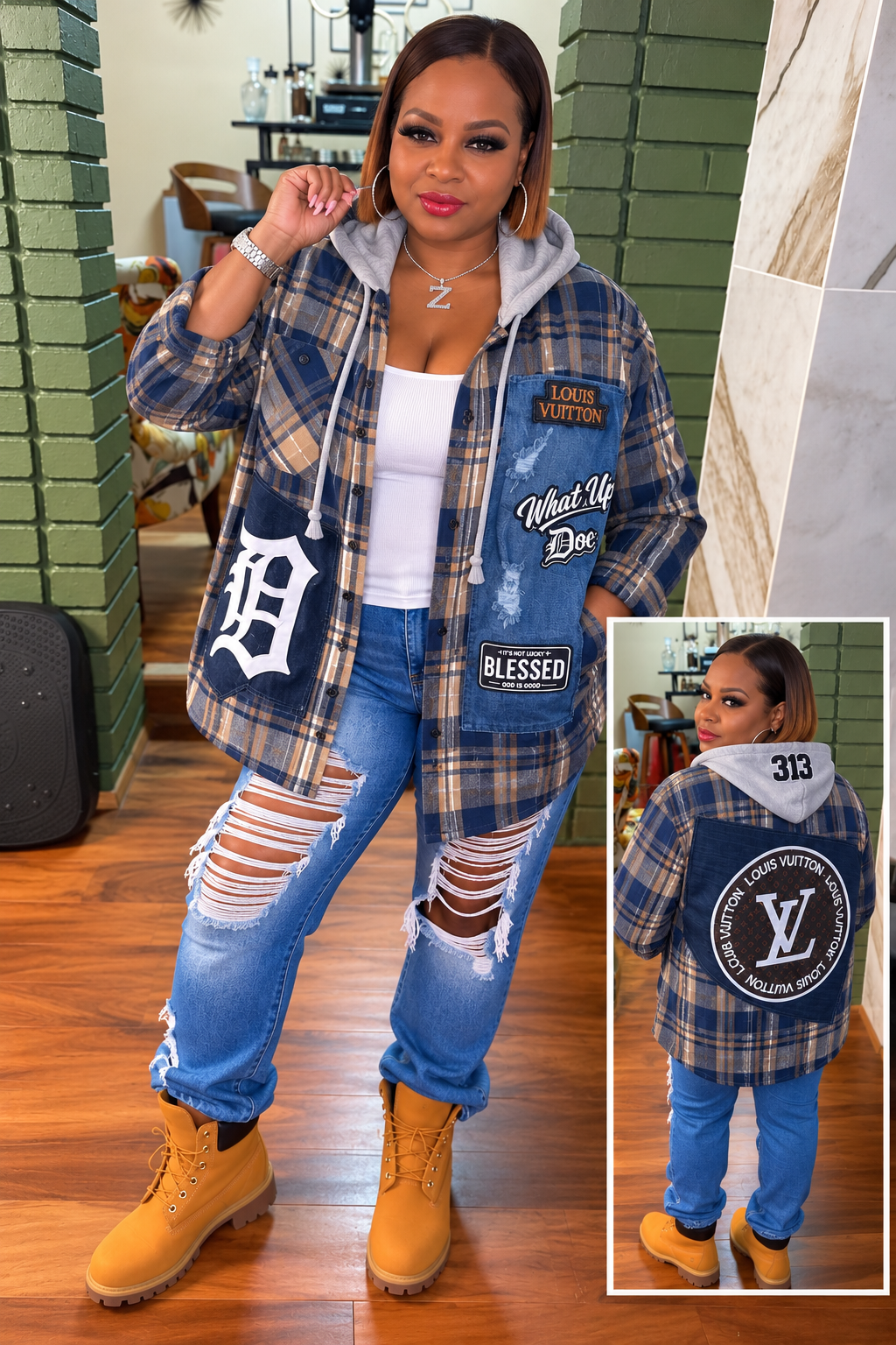 Flannel LV Inspired Hoodie Shirt