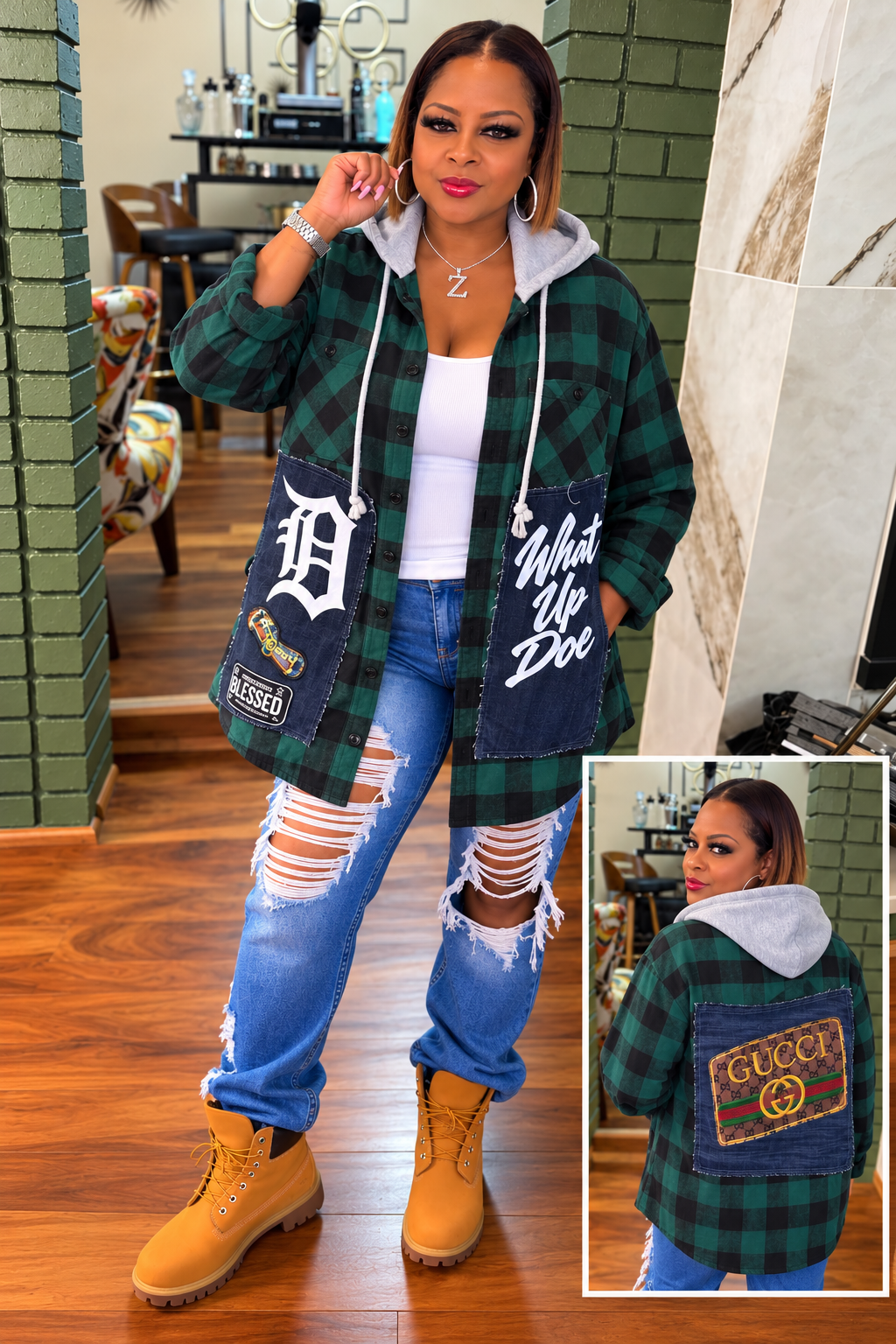 Flannel Gucci Inspired Hoodie Shirt