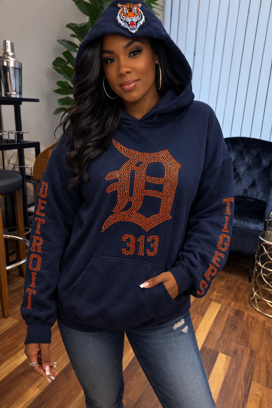 Detroit D Bling Hoodie Navy