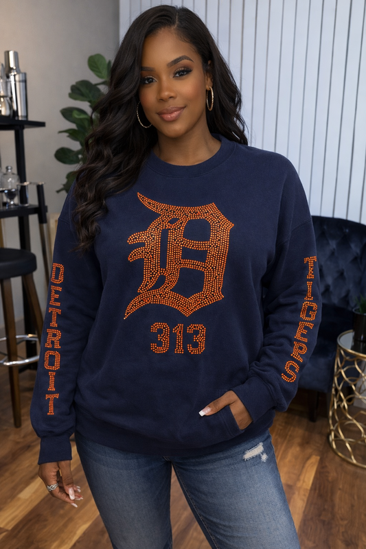 Detroit D Bling Crewneck Navy